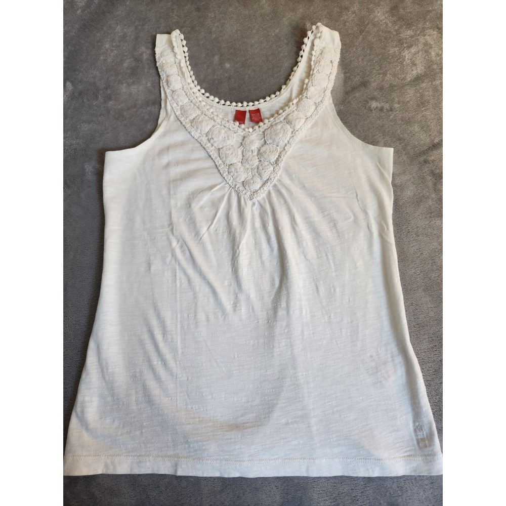 Esprit Women's Tank Top Tunic M White Cotton Crochet Vintage Y2K Shirt Beach